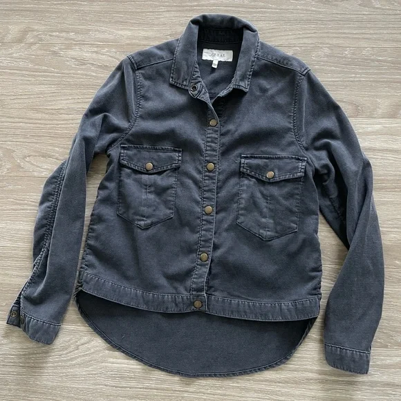 THE GREAT Women’s Shirt Jacket in Washed Black Sz 1 EUC - Picture 7 of 13
